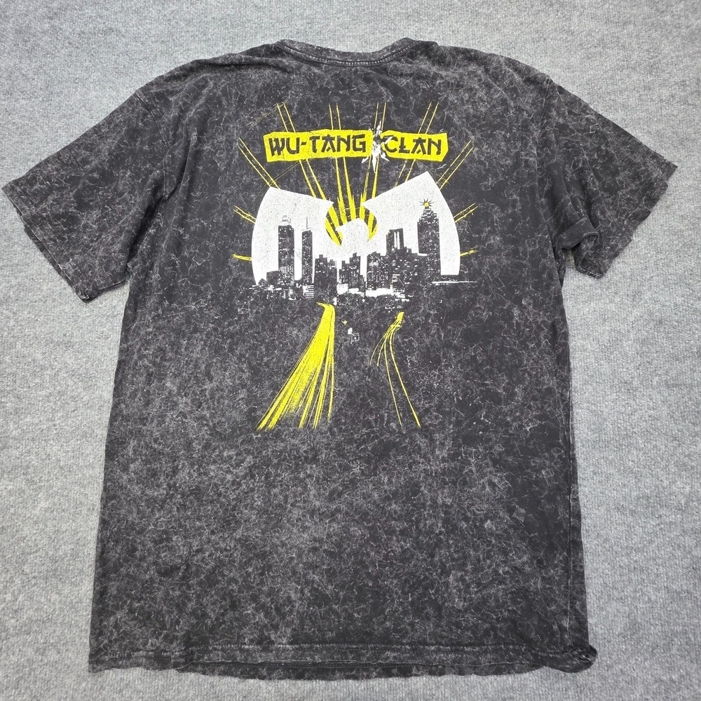Wu Tang Clan Graphic T-Shirt Men's Medium Black Double Sided Hip Hop Acid Wash